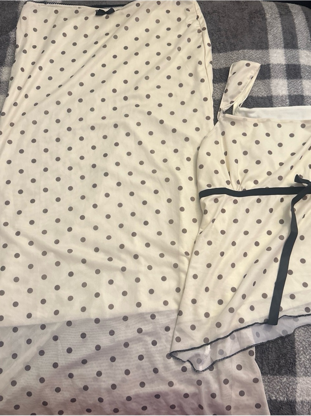 Polka Dot Cream and Brown Satin Set - Classic Polka Dot Design